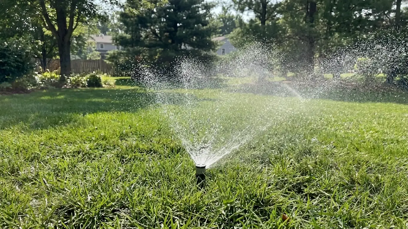 After: Broken head fixed | Music City Irrigation After: a lawn with a neat new head spraying an even fan of water