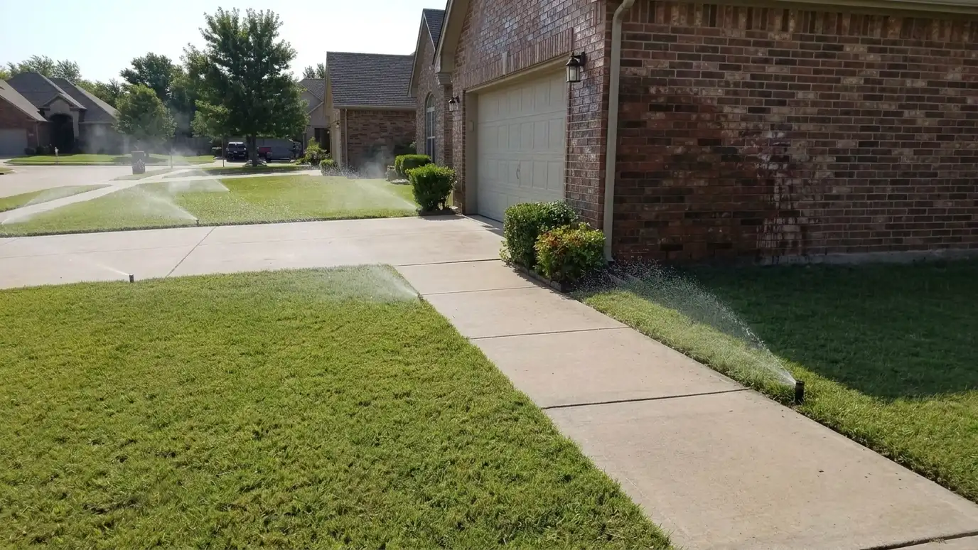 After: Overspray corrected | Music City Irrigation After: a front yard and driveway with water landing only on the lawn